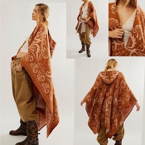 Sold Out Free People Hudson Vally Bohemian Orange and Cream Poncho NWOT